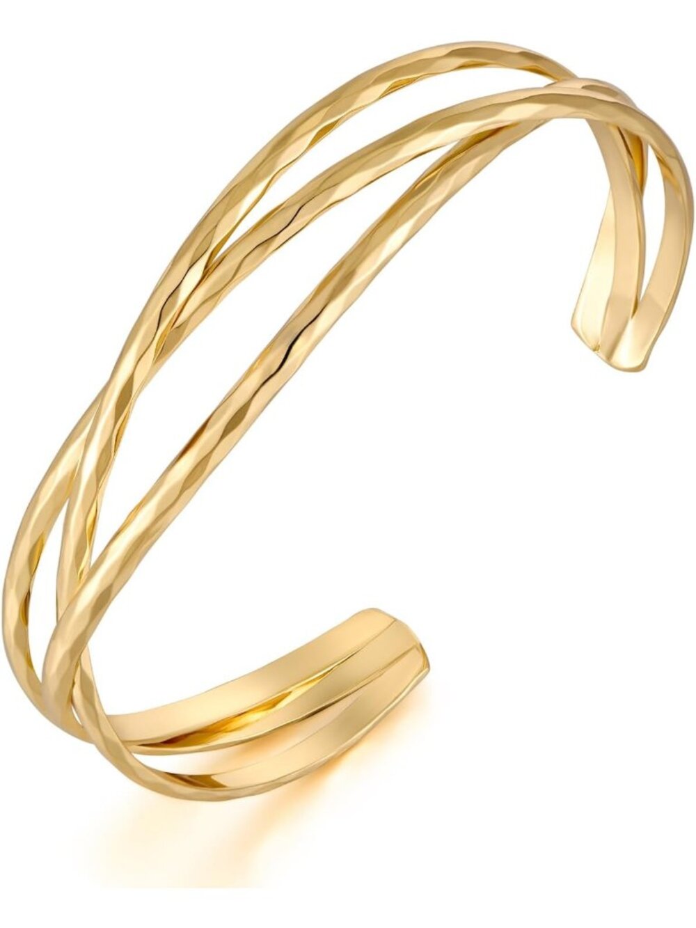 Women's Triple Cuff Chunky Gold Multi Layer Wire Cuff Adjustable Bracelet